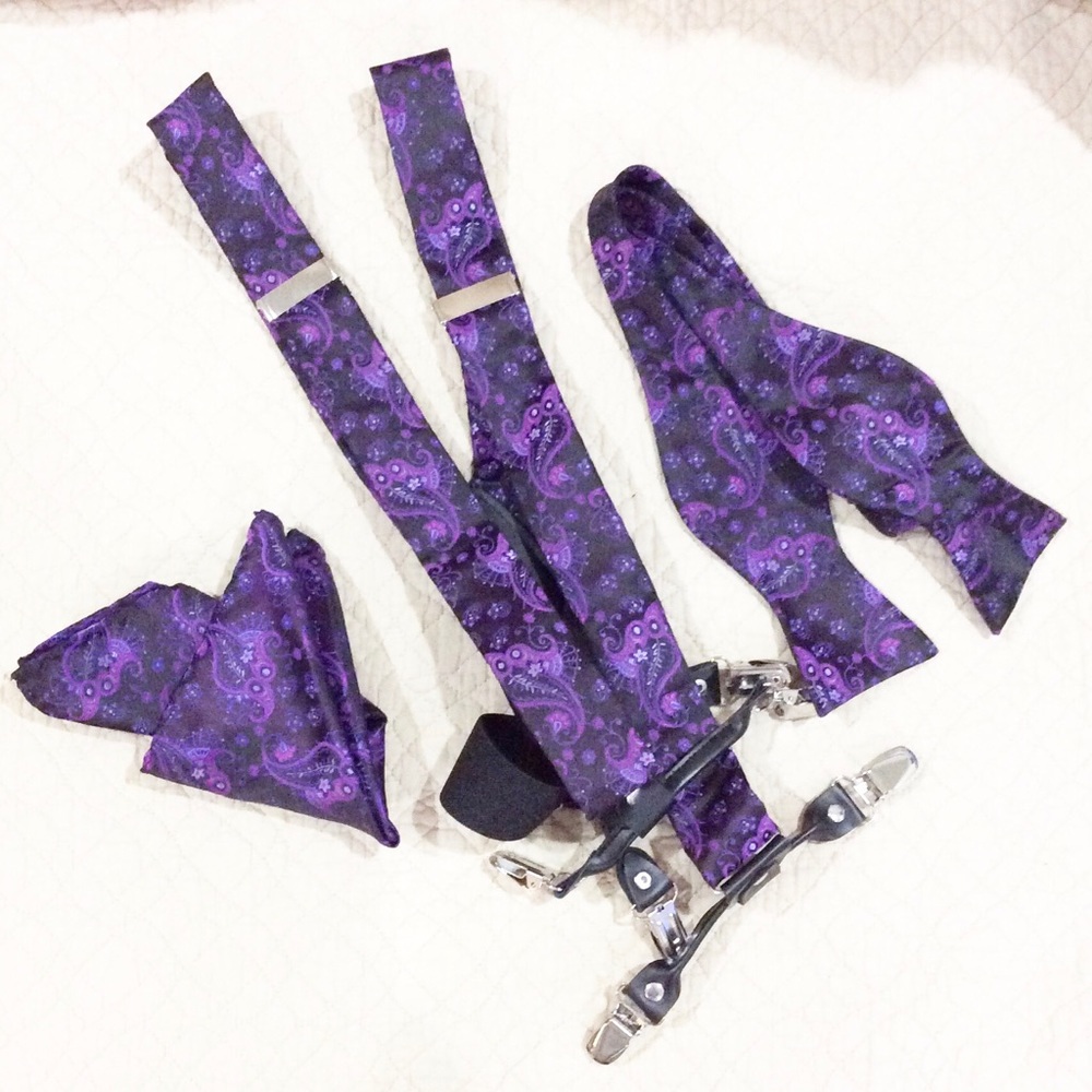 Men’s Suspenders , Bow Tie & Pocket Square Set